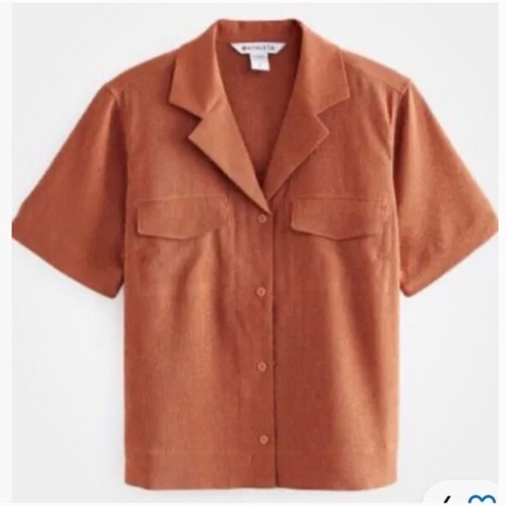 NWT Athleta Echo Top Size Small Textured Rust Burnt Orange Button Down Shirt